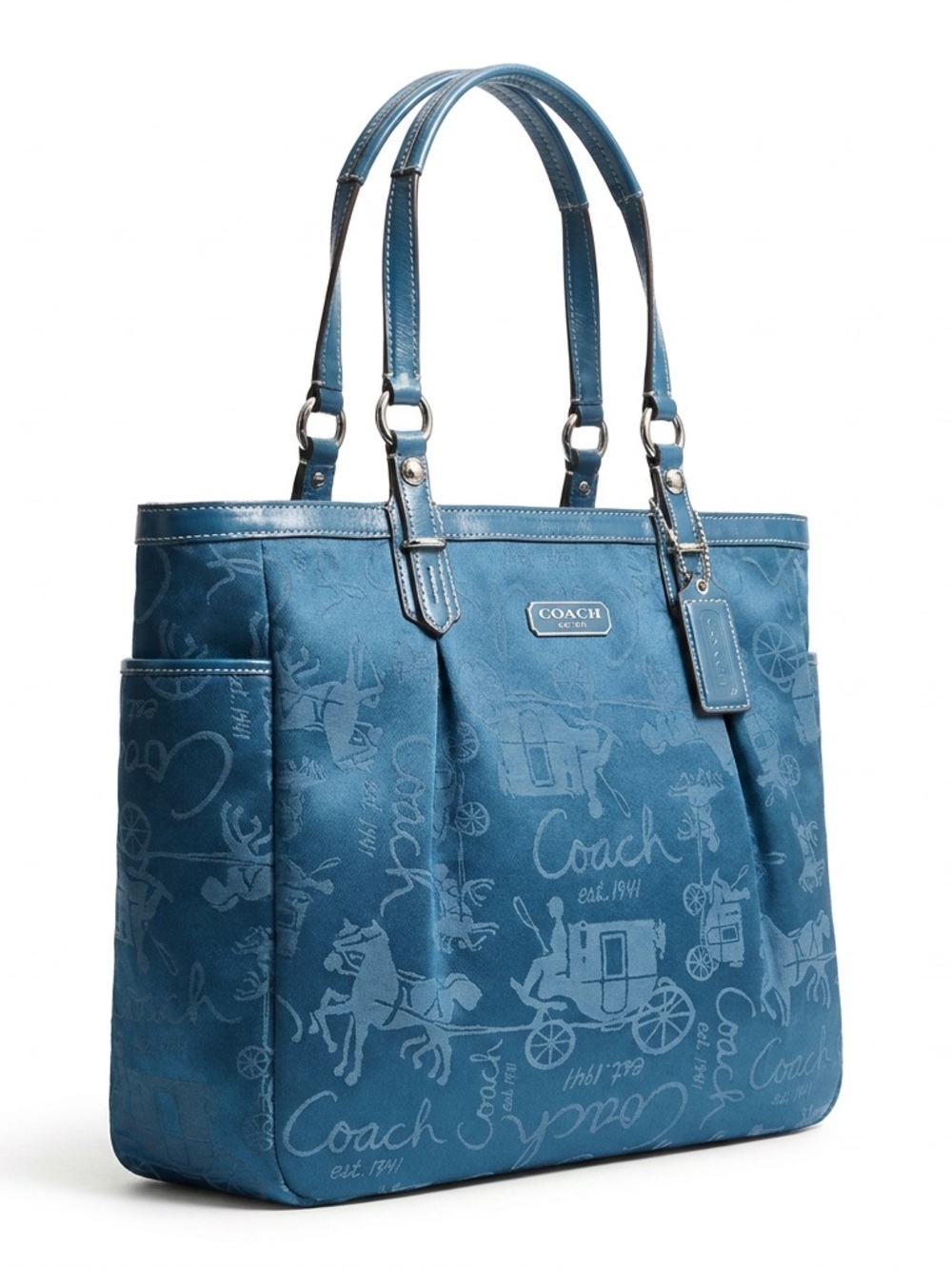 Coach Blue Signature Canvas Tote with Leather Trim